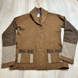 Patagonia Vintage Shawl Collar Button Cardigan Lambswool Women’s Size Med Brown